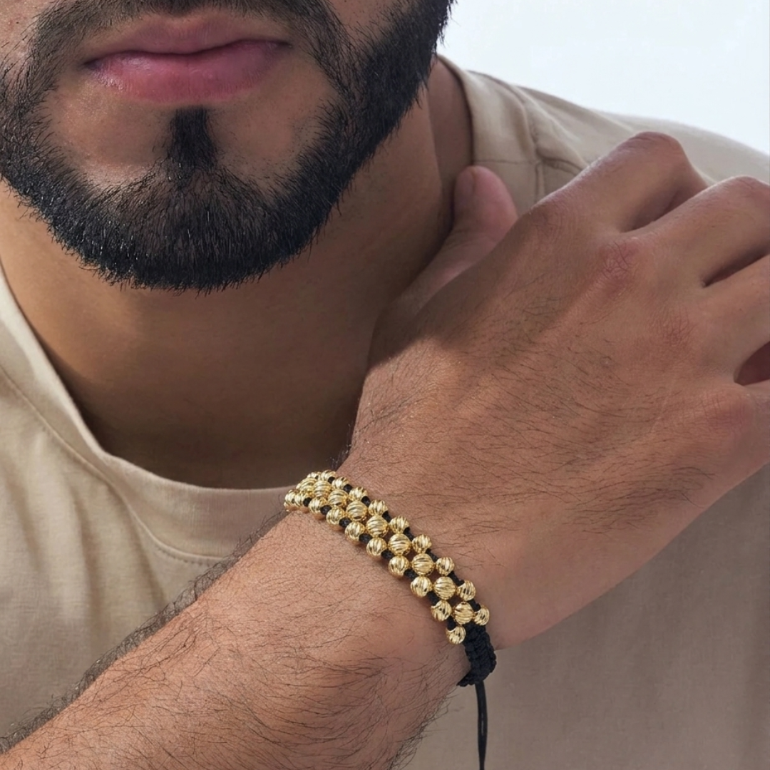 Pulsera 3 Carriles - Balín diamantado en Oro Laminado 18k