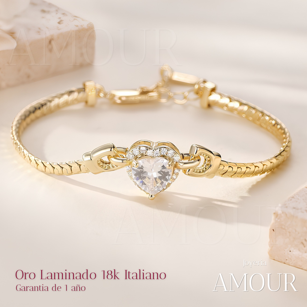 Pulsera Corazón del Amor - Oro Laminado 18k CERTIFICADO