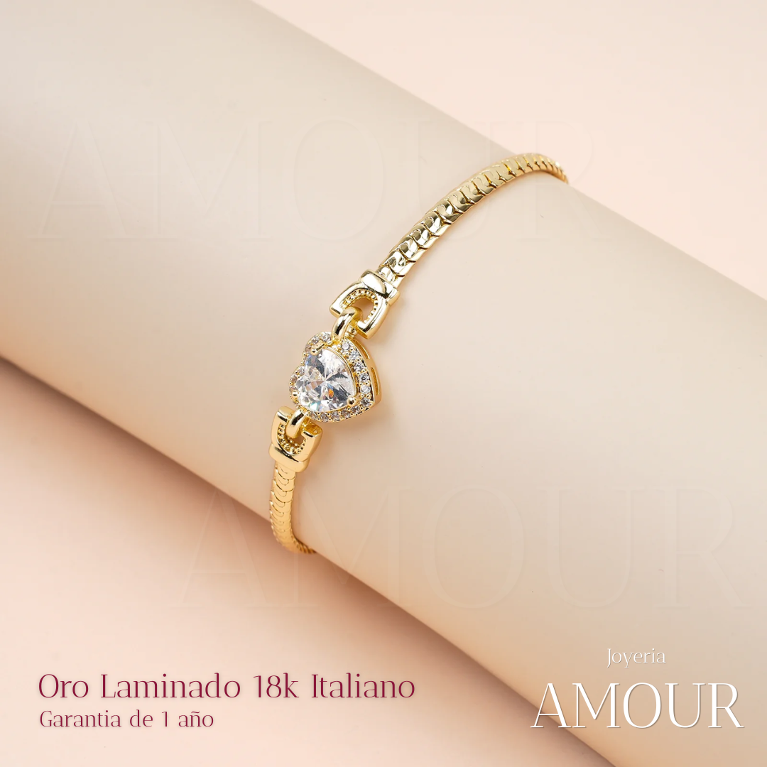 Pulsera Corazón del Amor - Oro Laminado 18k CERTIFICADO