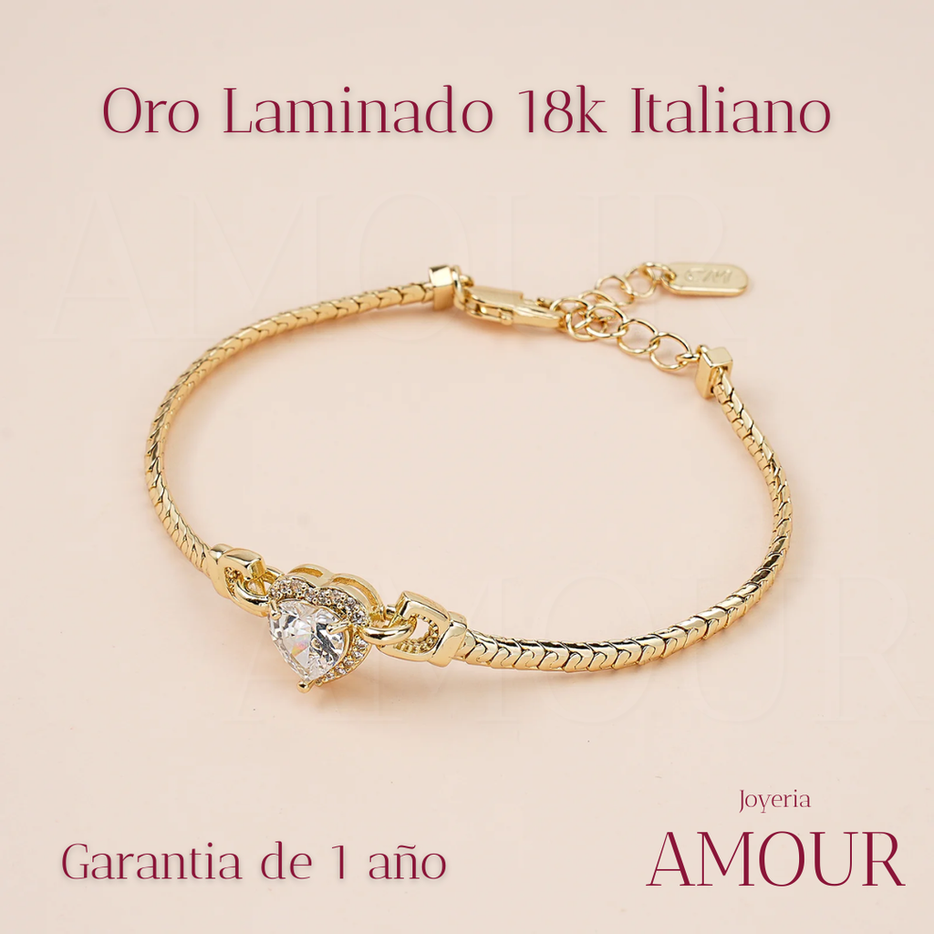 Pulsera Corazón del Amor - Oro Laminado 18k CERTIFICADO