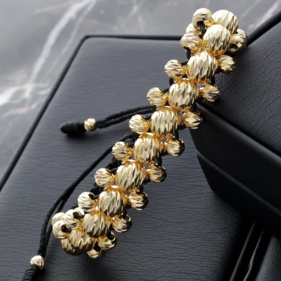 Pulsera 3 Carriles - Balín diamantado en Oro Laminado 18k