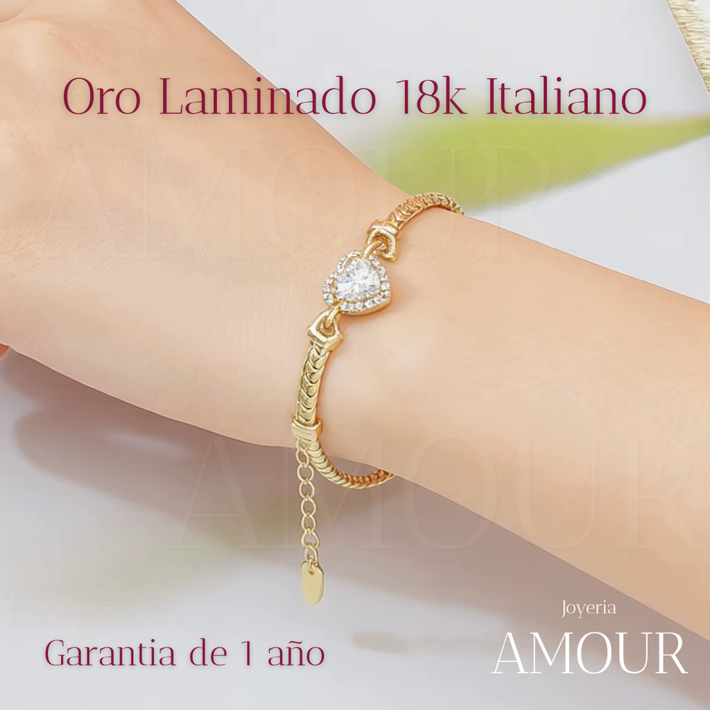 Pulsera Corazón del Amor - Oro Laminado 18k CERTIFICADO