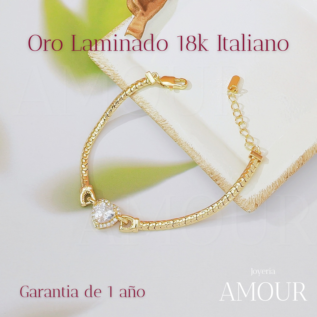 Pulsera Corazón del Amor - Oro Laminado 18k CERTIFICADO