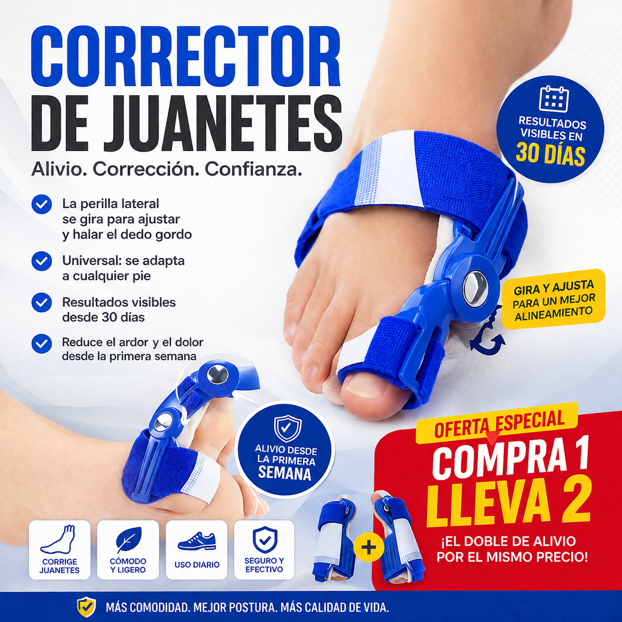 Corrector de Juanetes con perilla de ajuste