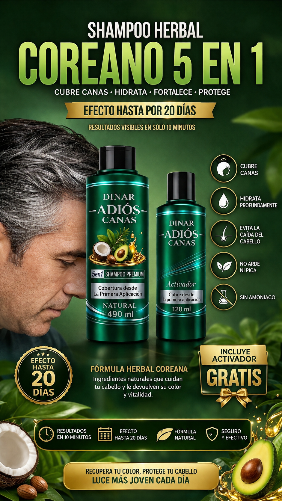 SHAMPOO HERBAL COREANO 5 EN 1 + TRATAMIENTO ACTIVADOR GRATIS
