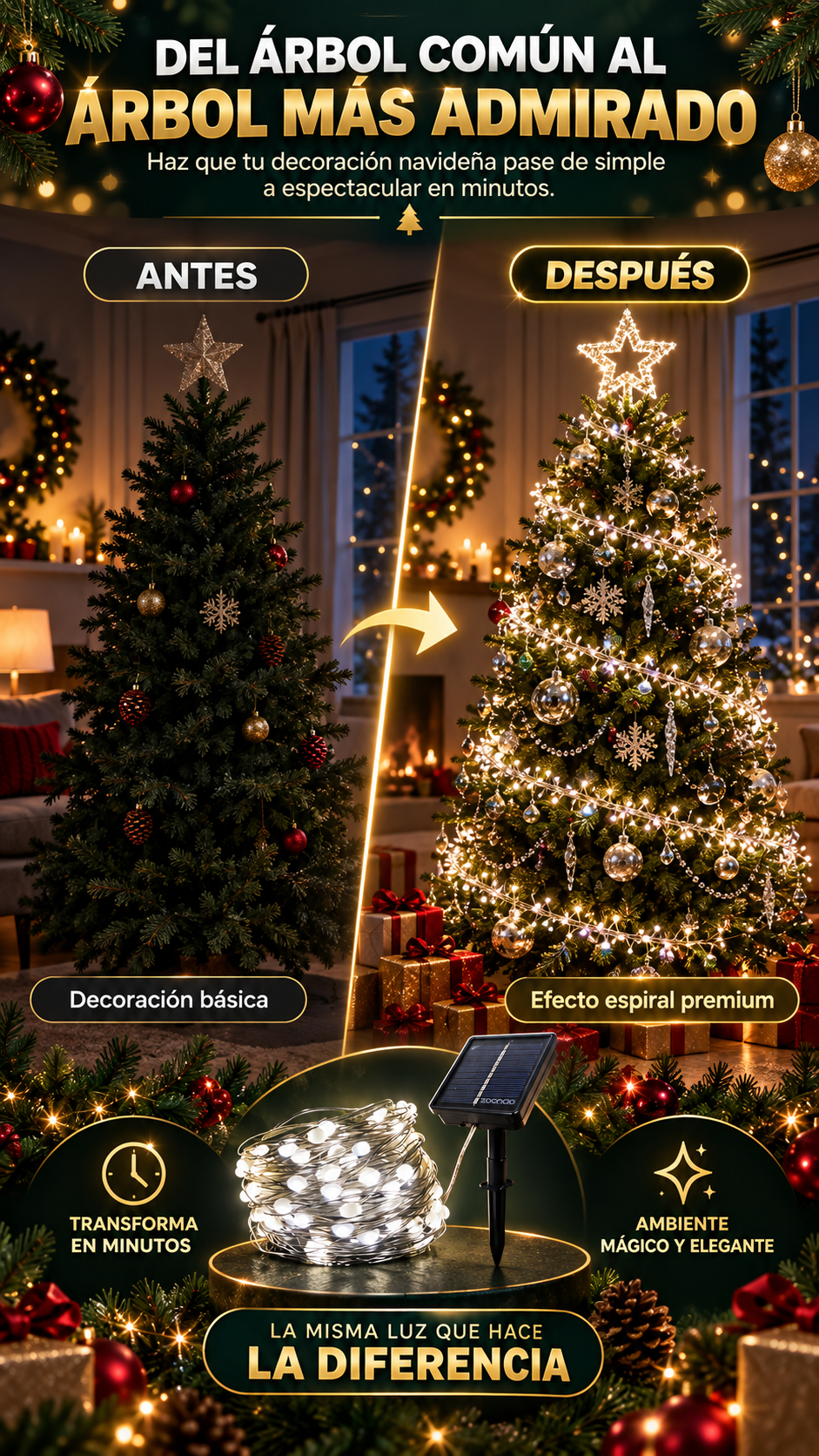 Luces Efecto Espiral de Hada -  Con Panel Solar