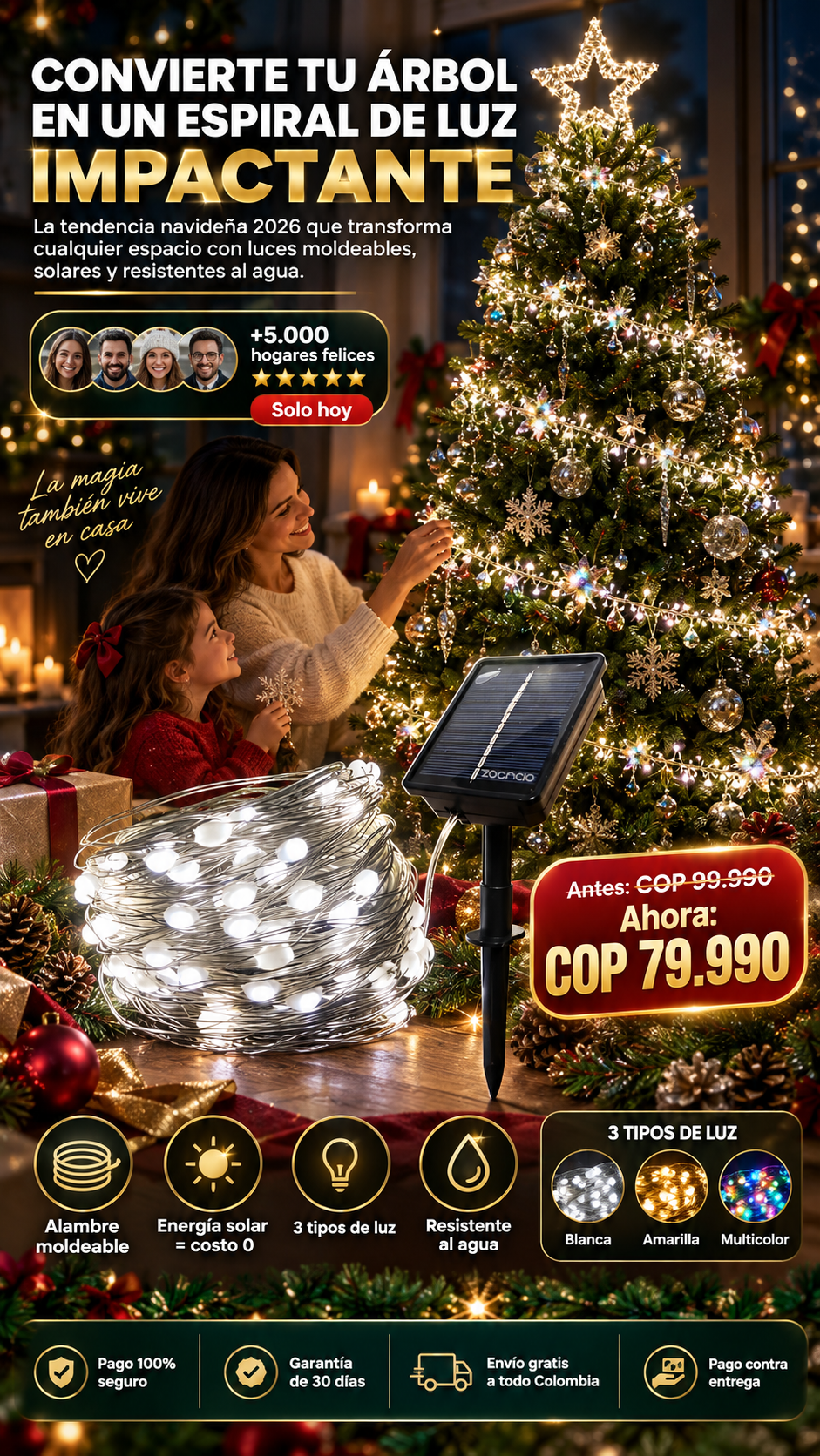 Luces Efecto Espiral de Hada -  Con Panel Solar