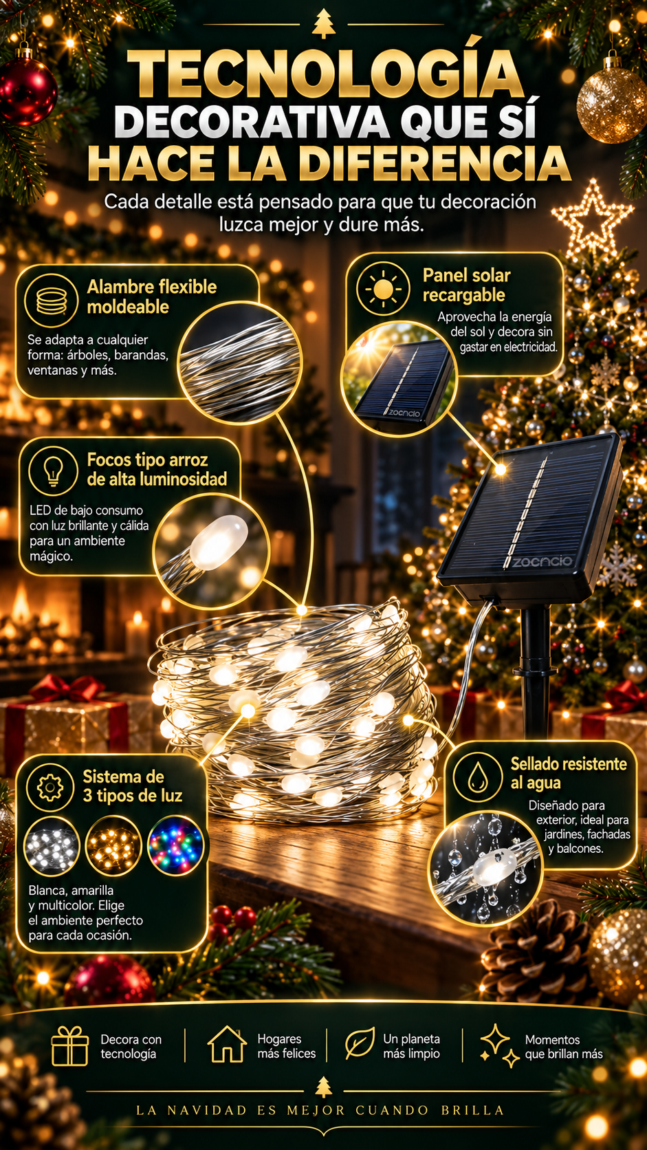 Luces Efecto Espiral de Hada -  Con Panel Solar
